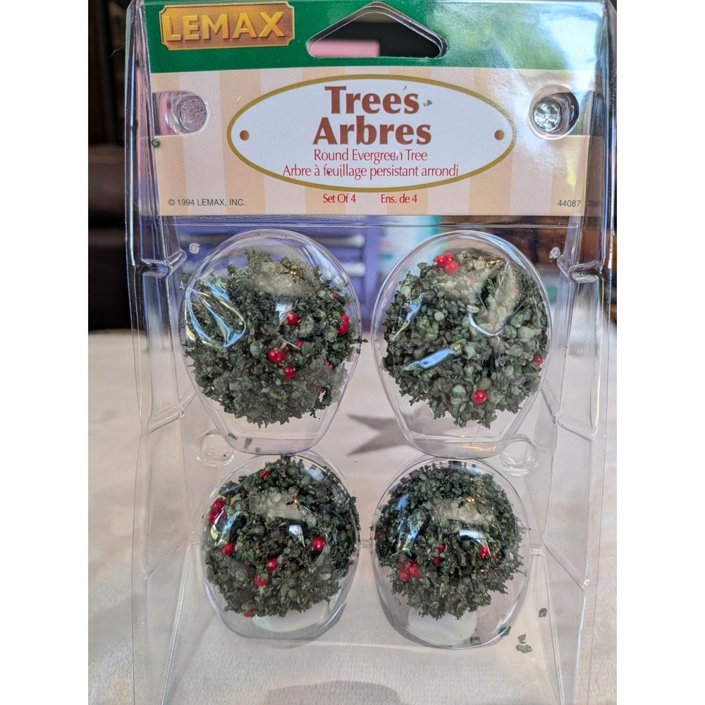 Lemax Round Evergreen Tree 4 Pack Christmas Village 2" Accessory Set